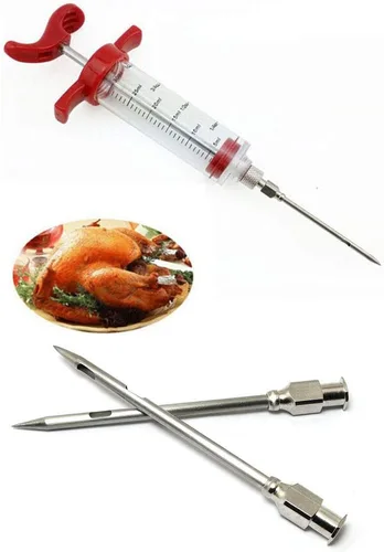 Vista 5 de 4 agujas inyectoras para barbacoa, adobo de acero inoxidable Turquía BBQ Inyector de carne Aguja Accesorios de cocina Suministros para el hogar