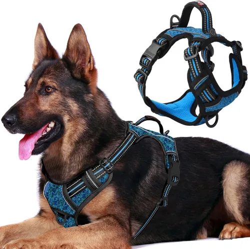 Vista 63 de BARKBAY Arnés Oxford sin tirones para perro con bolsillo para etiqueta de identificación, resistente, reflectante, fácil control para perros grandes