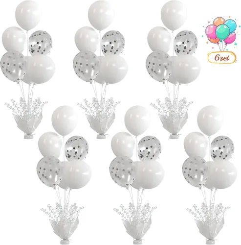 Vista 15 de 2 Juego de Globos de Mesa Negros con Spray de Aluminio para Centro de Mesa con Globos Negros y de Confeti, Kit de Soporte para Decoración de Mesa