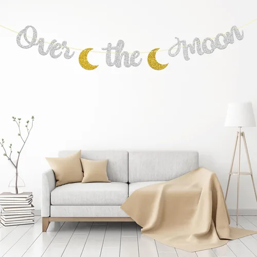 Vista 4 de Dill-Dall Cartel sobre la luna, decoración de banderines para fiesta de baby shower, suministros de decoración de amor hasta la luna y espalda