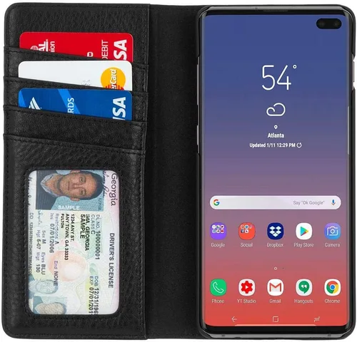 Vista 5 de Case-Mate - Cartera Folio - Funda tipo cartera de cuero para Samsung Galaxy S10+ - Cuero negro