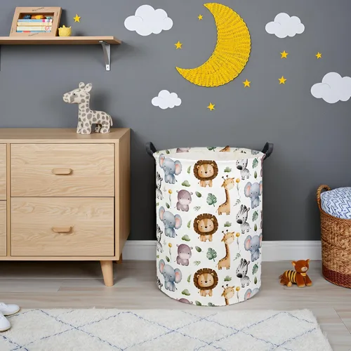 Vista 3 de Cesta de Ropa Sucia para Bebé Canasta para Bebé para Guardería de Niño y Niña Lindo Contenedor Organizador de Almacenamiento de Juguetes para Niños