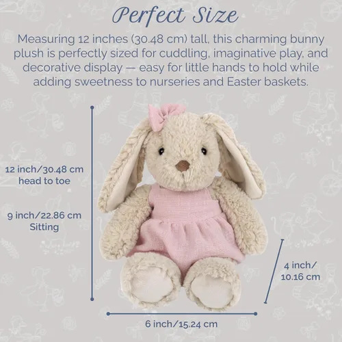 Vista 3 de MON AMI Bettie Bunny - Animal de peluche para niños pequeños, juguete de peluche de conejo suave de 12 pulgadas en vestido rosa con lazo, peluche