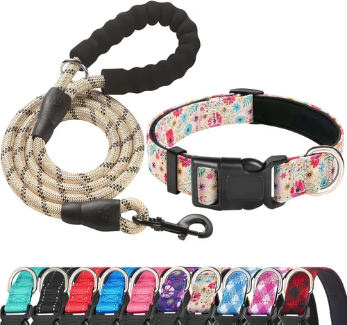 Vista 16 de Ladoogo collar reflectante para perro con acolchado de neopreno suave, collares de nylon transpirables y ajustables para perros pequeños, medianos
