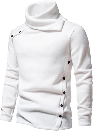 Vista 2 de Camisas de hombre de manga larga sólido cuello alto suéter regular ajuste ligero suéter suave ajustado ropa al aire libre