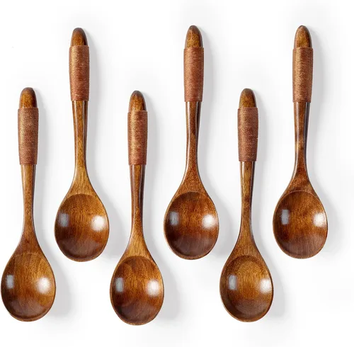Vista 8 de 2 PCS Cucharas de Madera para Miel, Cucharas de Madera Pequeñas de 6.7 Pulgadas - Excelentes para Té, Café y Sopa, Pequeño Juego de Cucharas de Mesa