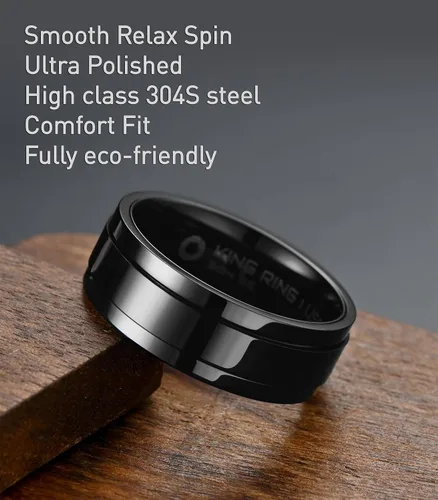 Vista 3 de King Ring 8mm Flat Spinner Stainless Steel Fidget Rings – Designed in USA Negro