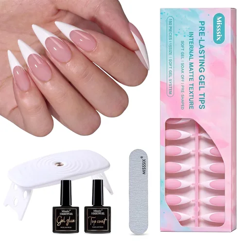 Vista 10 de Misssix Kit de uñas postizas a presión con punta francesa, 150 uñas C-Pink KIT FT-02