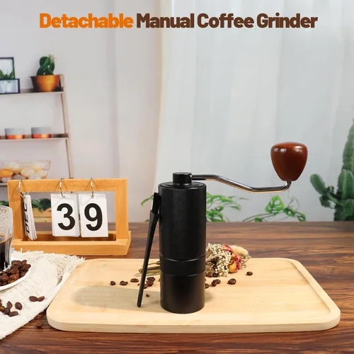 Vista 9 de Molinillo de café manual, caja de regalo, rebaba cónica desmontable de acero inoxidable, molinillo de granos de café de aluminio con 25 ajustes