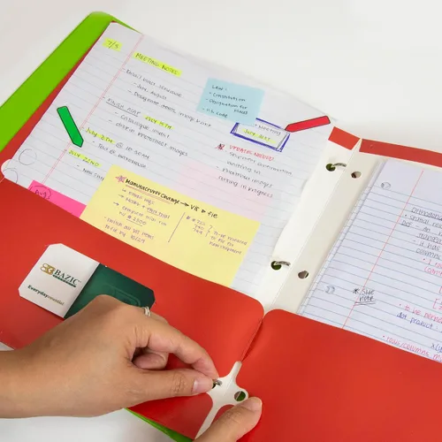 Vista 5 de BAZIC - Carpeta de papel con 2 bolsillos, cartera laminada metálica de 3 agujeros, soporte para carpetas de tamaño carta para oficina, organizador