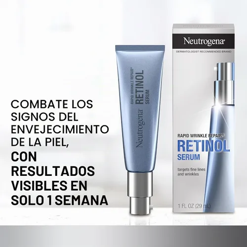 Vista 2 de Neutrogena Suero para reparación rápida de arrugas, 1 oz, Serum, paquete de de 1 Daily Anti-Aging Serum for Face with Retinol & Hyaluronic Acid to