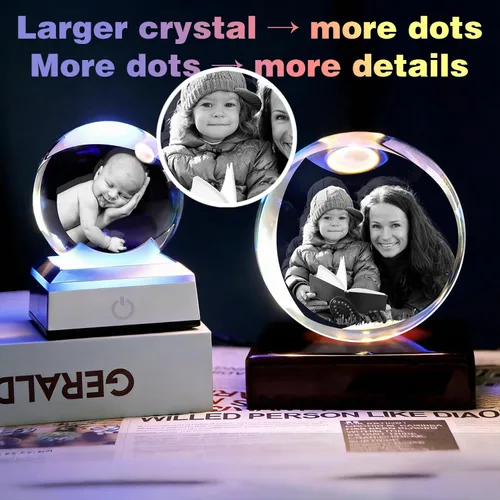 Vista 3 de Foto de cristal 3D, globos de nieve personalizados de Navidad con imagen, cumpleaños personalizado, aniversario, memorial de mascotas, Día