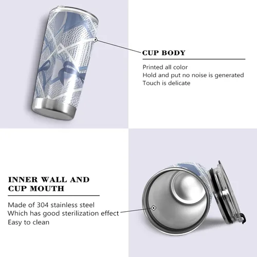Vista 2 de Lindo lazo azul con corazón taza de acero inoxidable para automóvil con tapa y pajita, tazas de viaje aisladas para bebidas calientes para café