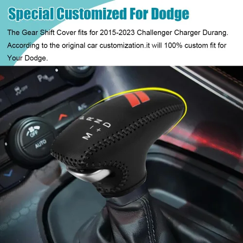 Vista 5 de LEXLEY Funda de palanca de cambios de cuero para Dodge 2015-2023 Charger Challenger, 2016-2023 Durango - Costuras negras