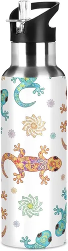 Vista 8 de Insulated Stainless Steel Water Bottle with Straw 20 Oz, BPA-Free Sports Water Bottle for Gym Outdoor Travel School, Funny Geckos Print