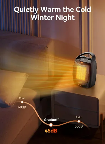 Vista 3 de Calentador ambiental portátil eléctrico, calentador de cerámica con termostato de 1500 W/750 W, calienta hasta 200 pies cuadrados en minutos, seguro