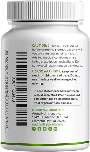 Vista 7 de Deal Supplement Glicinato de magnesio 500 mg, 240 cápsulas vegetales 100% quelado para una fácil absorción Suplemento mineral esencial Sin