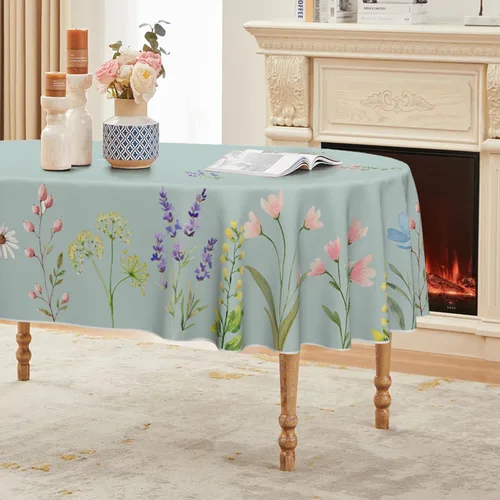 Vista 11 de Horaldaily Mantel de Primavera 52×70 Pulgadas Rectangular, Acuarela Flores Silvestres Florecientes Floral Verde Lavable Cubierta de Mesa Estacional
