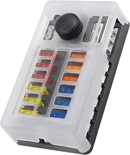 Vista 10 de Bloque de fusibles de 6 vías, fusible de cuchilla de 12V, 6 circuitos ATC/ATO, soporte para caja de fusibles impermeable con indicador LED, cubierta
