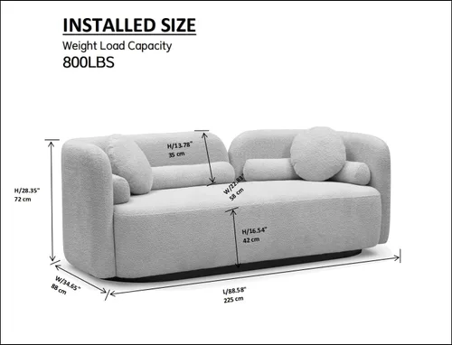 Vista 2 de KEVINSPACE Sofá moderno de 4 plazas con respaldo curvo de 88.58 pulgadas, estilo minimalista, cómodo sofá de 4 plazas con almohadas – Sofá de Beige