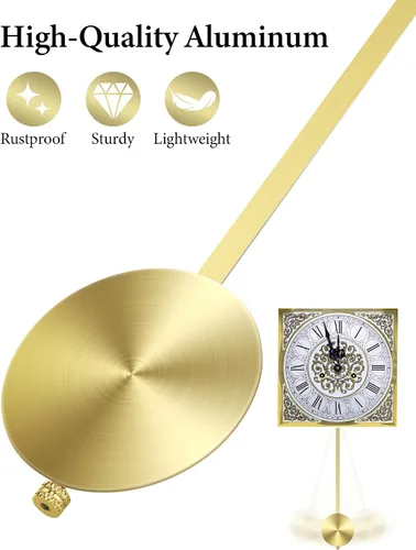 Vista 3 de NiHome Reloj de pared de cuarzo Péndulo Reemplazo - Reloj retro mecánico tradicional de aluminio con péndulo de alto brillo (dorado)