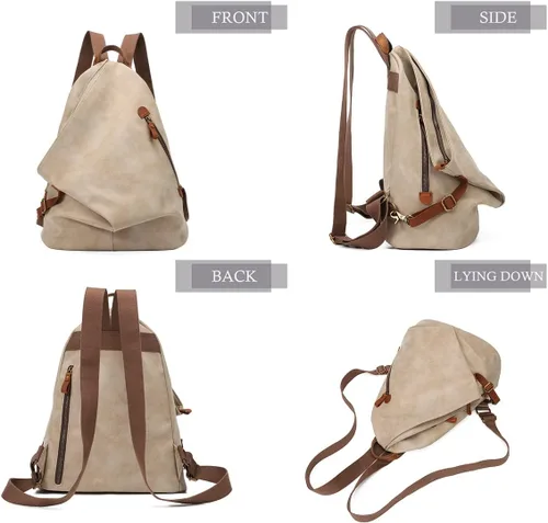 Vista 5 de KL928 Mochila vintage de lona Mochila grande informal para viajes al aire libre, mochila de senderismo para hombres y mujeres, caqui