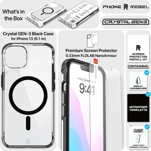 Vista 6 de REBEL Funda transparente para iPhone 13 [Crystal Series Gen-3] compatible con MagSafe, no se amarillea, antiarañazos, protección a prueba de golpes