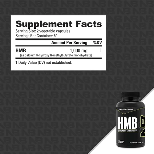 Vista 3 de NutraBio Suplemento HMB, aminoácidos, 1000 mg, 120 cápsulas