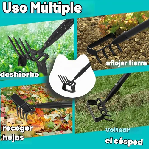 Vista 6 de Ihomepark Azada de jardín, azada de estribo con mango ajustable para excavadora de deshierbe aflojando el suelo, azada de cultivo de jardín