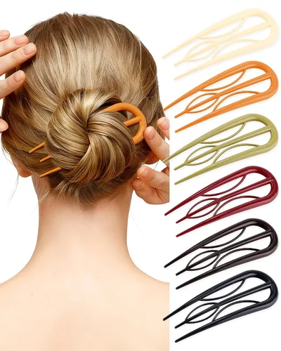 Vista 10 de AWAYTR 6 horquillas de pelo francés, tenedor en forma de U para mujeres Ámbar