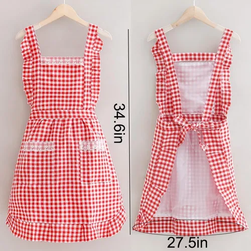 Vista 6 de Bonito delantal para mujer con bolsillos, delantal clásico vintage, delantal de cocina de 34 x 27 pulgadas, perfecto para cafetería, hornear, cocinar