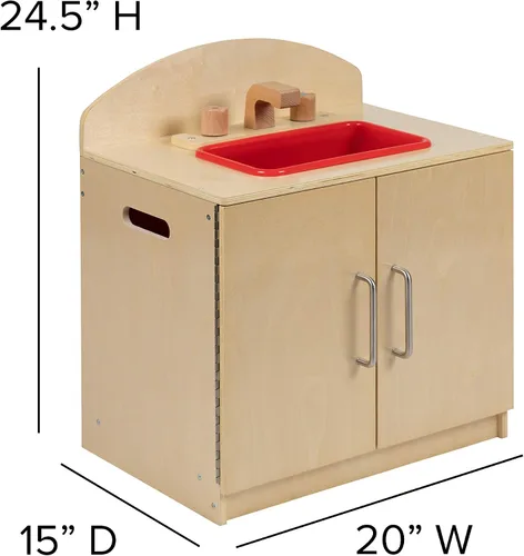 Vista 6 de Flash Furniture Hercules - Fregadero de cocina de madera para niños para uso comercial o doméstico, seguro, diseño apto para niños