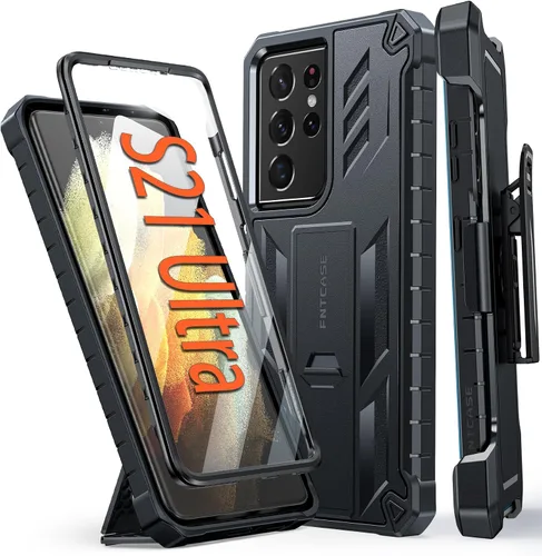 Vista 9 de FNTCASE Funda para Samsung Galaxy S21-Ultra: funda resistente de grado militar para teléfono celular con soporte Protección de TPU a prueba