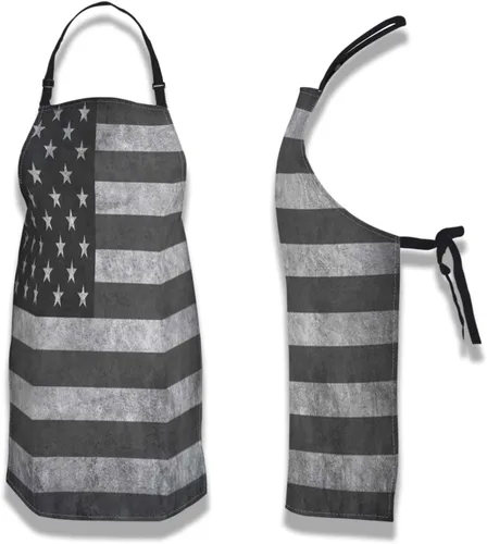 Vista 6 de Delantal de cocina para hombre, diseño de bandera estadounidense en blanco y negro, delantal de cocina para mujeres, para cocinar, restaurante