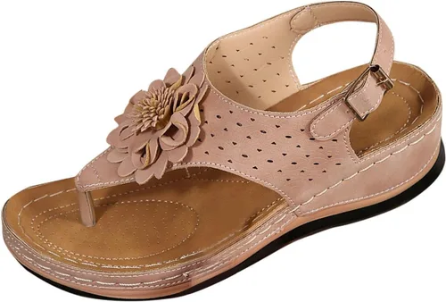 Vista 18 de Chanclas para mujer 2026, soporte de arco de flores, sandalias ortopédicas sin cordones con puntera abierta, bucle ajustable, sandalias de cuña