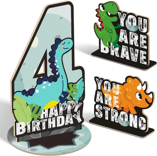 Vista 26 de Juego de 3 piezas de dinosaurios con signo de número de 2º cumpleaños, decoración de mesa de dinosaurios para niños y niños de 2º cumpleaños
