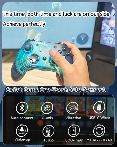 Vista 3 de Wzuicov Multi-Platform Game Controller with RGB & Dual-Mode Bluetooth & Wired Connection, Wireless Gamepad for Switch/Switch 2/iOS/Android/PC/TV