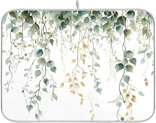 Vista 9 de Linda alfombrilla de secado de platos con hongos y plantas silvestres para encimera de cocina, almohadilla absorbente de microfibra, mediana 16x18