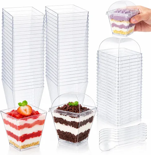 Vista 10 de Oomcu Mini tazas de parfait cuadradas transparentes desechables para yogur, helado, mousse, aperitivos, embutidos, pudín, gelatina, dulces