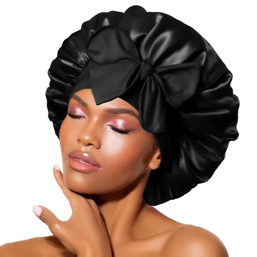 Vista 32 de BONNET QUEEN - Gorro de seda para dormir de BONNET QUEEN, gorro de satén para dormir con banda de amarre ajustable, para cabello rizado, de una sola