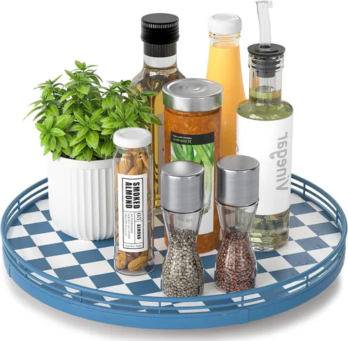Vista 28 de Marble Lazy Susan - Tocadiscos para mesa, bandeja redonda de mármol de grano de madera antigua de 10 pulgadas para mesa de comedor, encimera de Negro
