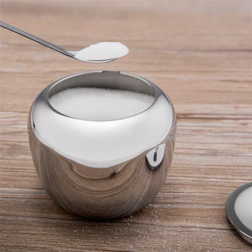 Vista 4 de Cuenco de azúcar de manzana de acero inoxidable para condimentos con tapa y cuchara