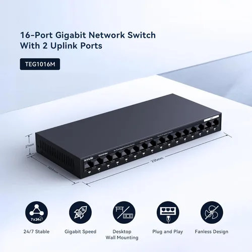 Vista 4 de Tenda Conmutador Gigabit de 16 puertos, conmutador Ethernet no administrado