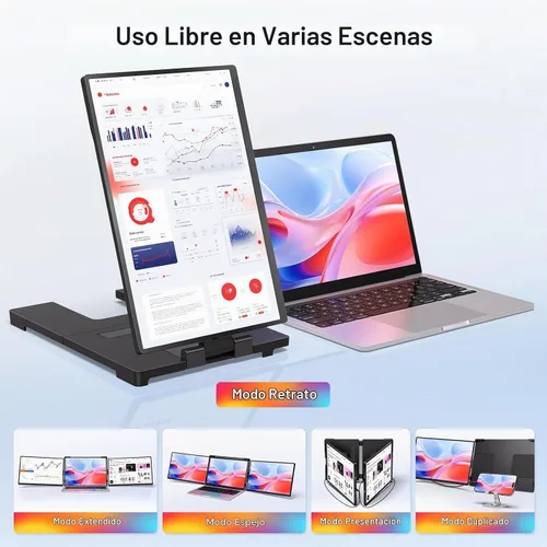 Vista 4 de Extensor de pantalla para laptop, monitor extensor de pantalla triple de 2.5 K, rotación de 360° Plug-Play múltiples pantallas para laptop Negro