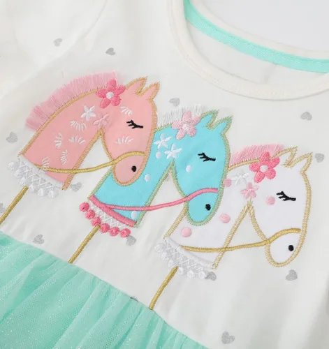 Vista 3 de Vestido de tul de verano para niña pequeña, lindo patrón de dibujos animados, vestido de algodón con lentejuelas a rayas para uso diario para bebé
