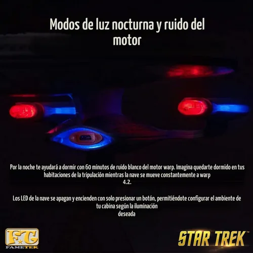 Vista 3 de Star Trek U.S.S. Enterprise 1701-D - Réplica de altavoz Bluetooth, máquina de sonidos de motor para dormir, luz nocturna, efectos de sonido