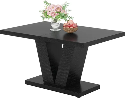 Vista 9 de Tribesigns Mesa de comedor de 47 pulgadas para 4, mesa de comedor de cocina negra con pedestal resistente, mesa de comedor de madera de granja