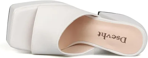 Vista 4 de Dsevht Sandalias de plataforma gruesa para mujer, sin cordones, puntera cuadrada, con tacón alto