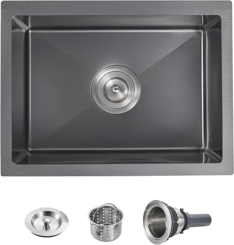 Vista 12 de POPFLY Fregadero de barra de 15 pulgadas, fregadero de cocina pequeño negro de 15 x 15 pulgadas, fregadero de preparación de barra de cocina