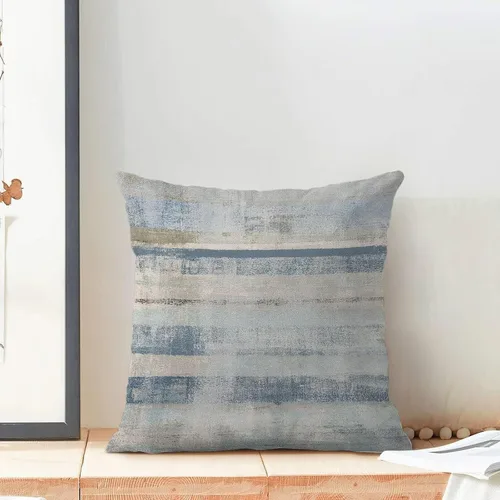 Vista 3 de Juego de 2 fundas de almohada bohemias de 16 x 16 pulgadas a rayas azules y grises, fundas decorativas rústicas abstractas de lino retro a rayas